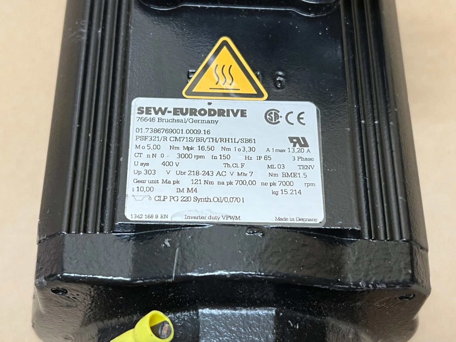 Used SEW-Eurodrive PSF321/RCM71S/BR/TH/RH1L/SB61 3 Phase Servo Motor w/ Gear