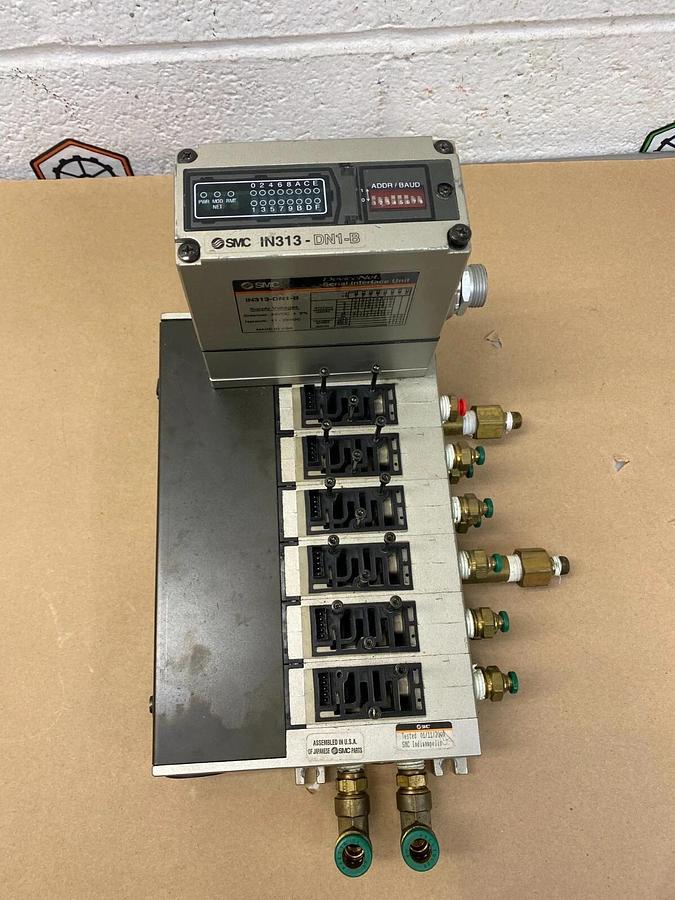 Used SMC IN313-DN1-B Serial Interface Unit w/6 Valve Stations ( No Solenoid Valves)