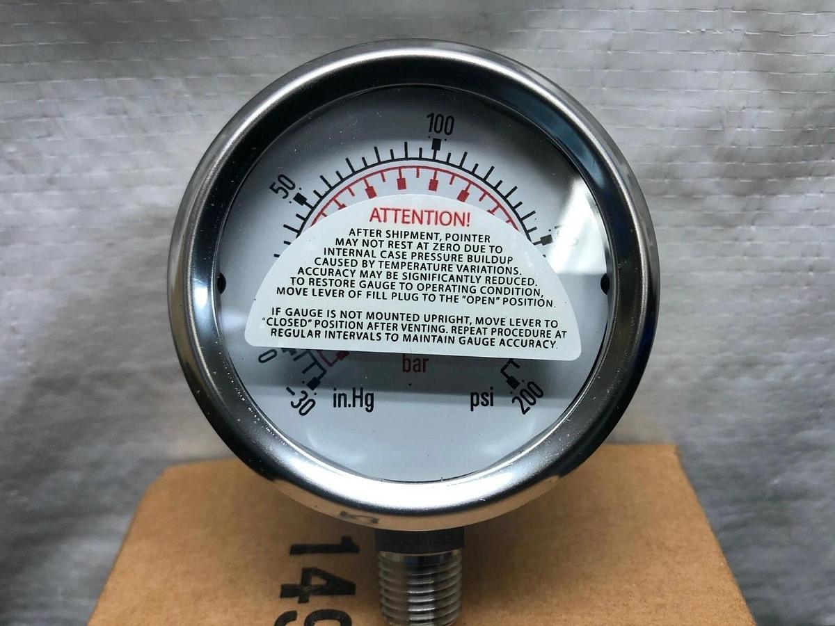Used Swagelok PHO-63C-PC200-LAOX, G.I. Gauge, Range: -30 in. hg-200 PSI