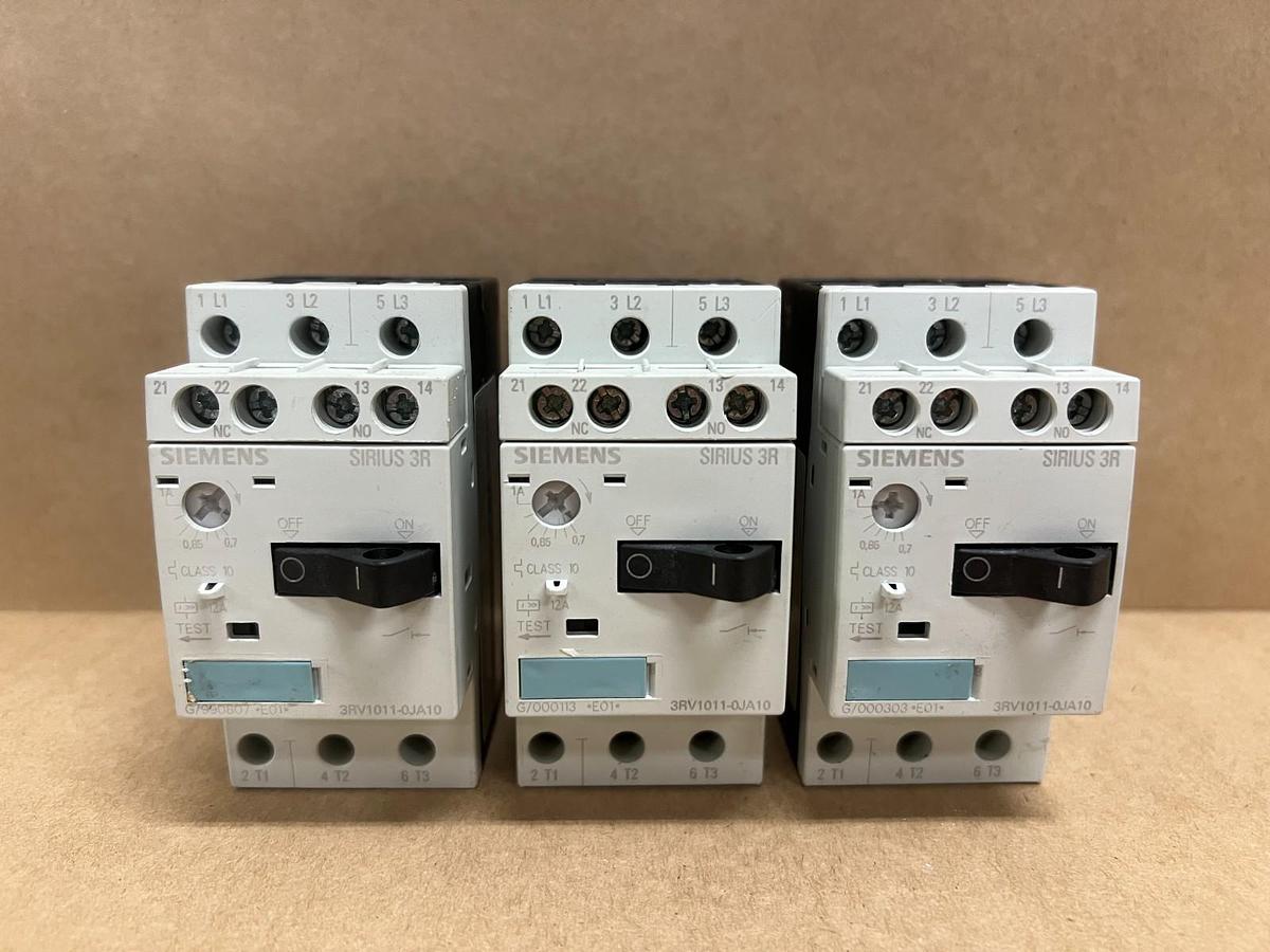 Used Siemens 3RV1011-0JA10 Sirius 3R Motor Starter Circuit Breaker- Lot of 3