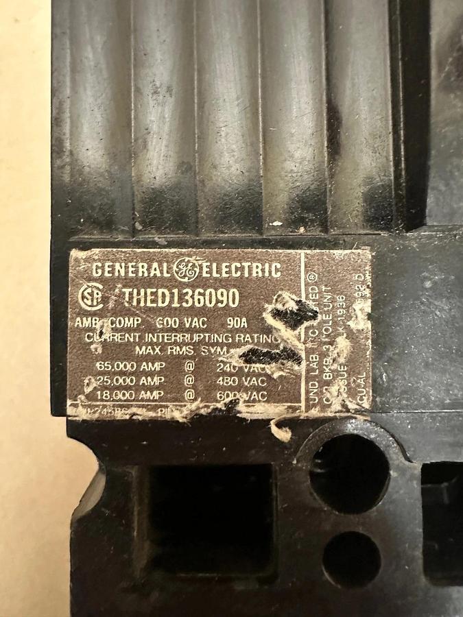 Used General Electric THED136090 90A 3 Pole Circuit Breaker