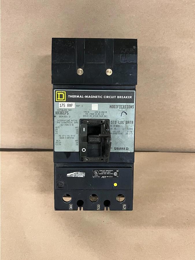 Used Square D KA36175 175A, 3-Pole, 600V Thermal Magnetic Circuit Breaker