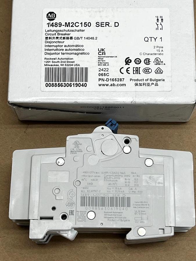Used Allen Bradley 1489-M2C150 Ser D Circuit Breaker 2 Pole 15A *NEW*