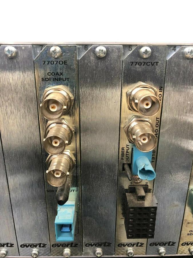 Used Evertz 7700FR-C Multiframe w/ (2) 7707OE and 7707CVT