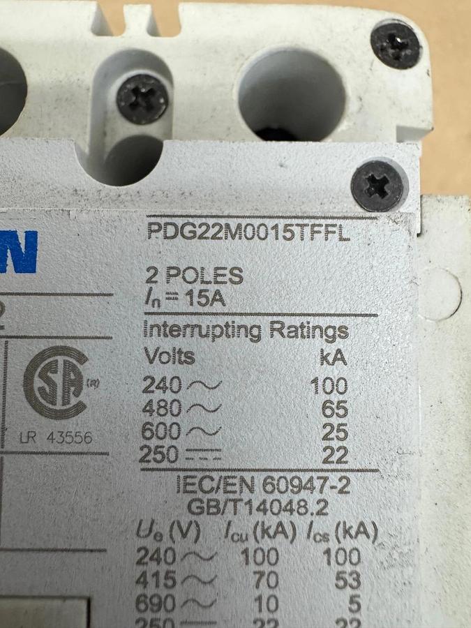 Used Eaton PDG22M0015TFFL 2 Pole 15A Circuit Breaker