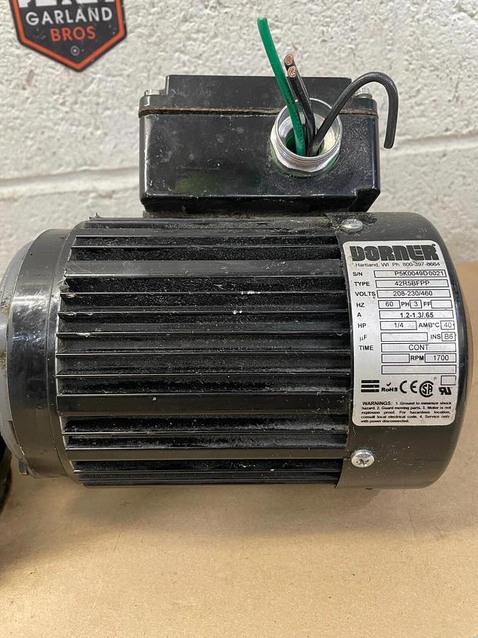 Used Dorner 42R5BFPP Gear Motor 1/4 HP, 60 Hz, w/ Boston Gear Gear Reducer F7105KB4J6