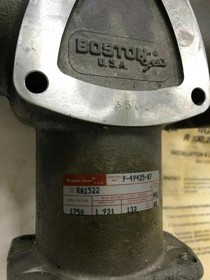Used Boston Gear RA1522 Spiral Right Angle Bevel Speed Reducer