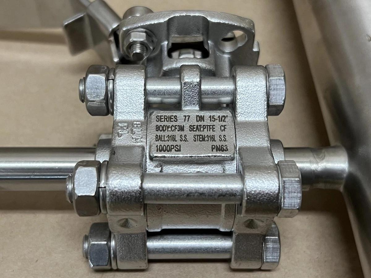 Used Gemü Series 77 316L SS DN 15-1/2 Ball Valve Assembly