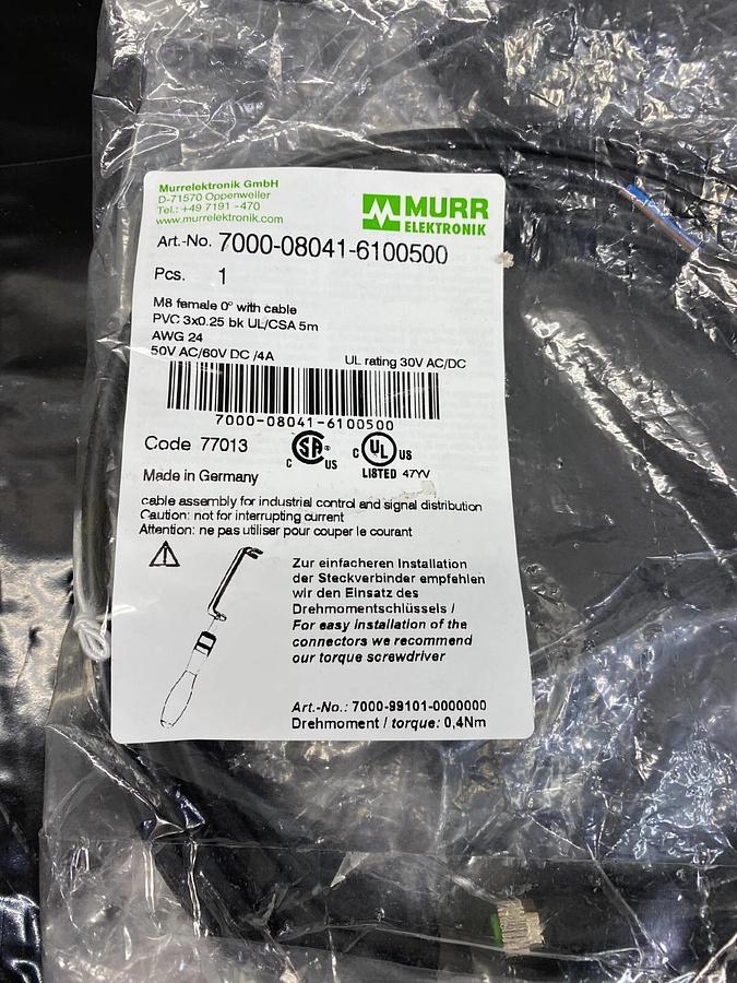 Used Murr Elektronik 7000-08041-6100500 M8 Female w/ Cable Sensor Cable