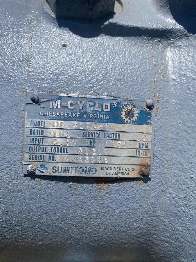 Used Sumitomo SM-Cyclo HC-3175/11 Speed Reducer, 5HP Reliance Electric Motor 1750RPM