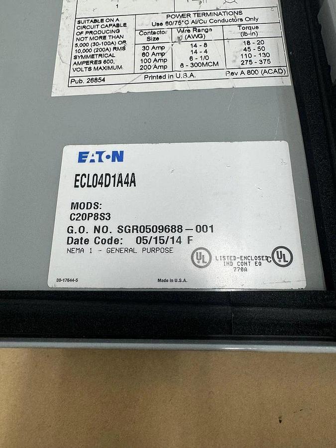 Used Eaton ECL04D1A4A-C20P8S3 General Purpose Magnetic Enclosure, 16” x 12”