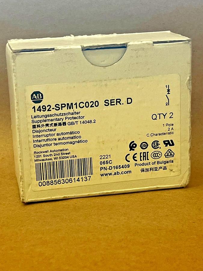 Used Allen Bradley 1492-SPM1C020 Ser D Supplementary Protector 1 Pole 2A Qty 2 *NEW*