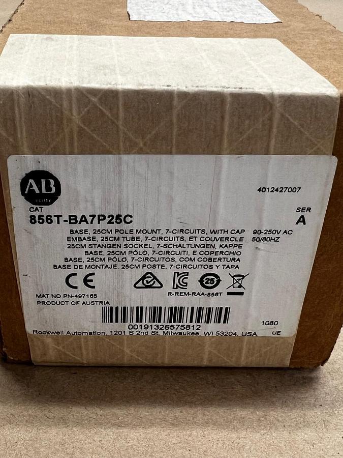 Used Allen Bradley 856T-BA7P25C Ser A Base, 25cm Pole Mount, 7-Circuits *FACTORY SEAL