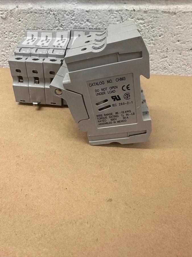 Used Buss - CHM3 - 3 Pole Fuse Holder 600 V 30 A 8-18 AWG Wire Range - Lot of 3