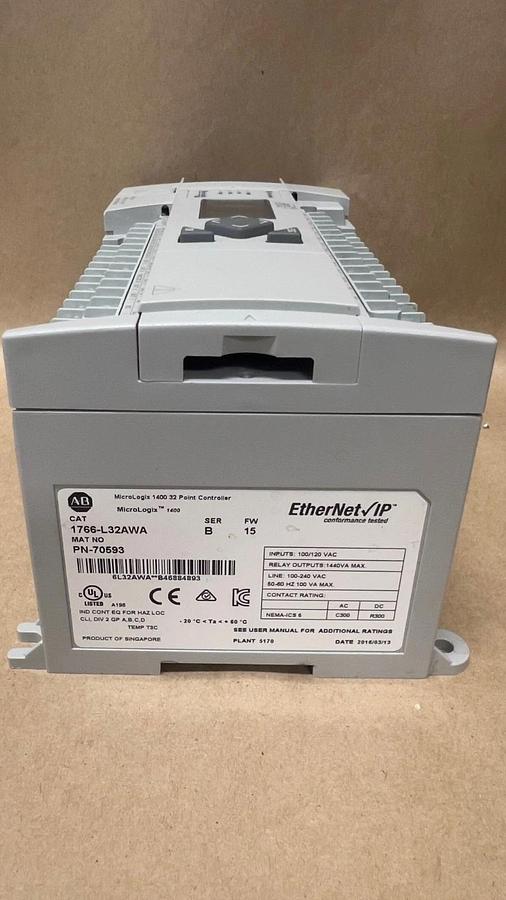 Used Allen Bradley 1766-L32AWA Ser B MicroLogix 1400 32 Point Controller *NO COVER*