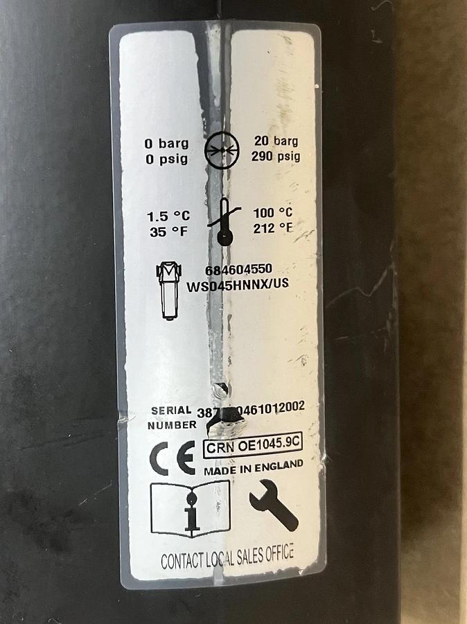 Used Parker WS045HNNX/US Compressed Air Water Separator