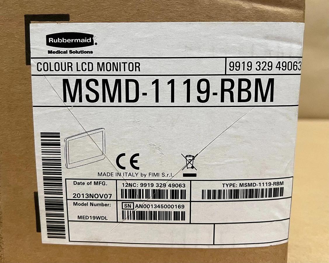 Used Rubbermaid MSMD-1119-RBM 19" Medical Grade Color LCD Monitor *NEW*