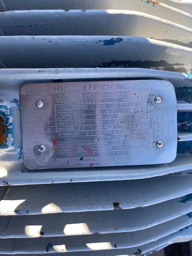 Used Toshiba International Corp B0404FLF1UM 40HP 1760RPM 3Ph 60Hz Induction Motor