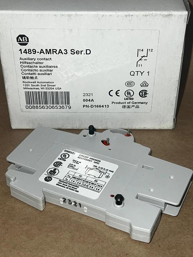 Used Allen Bradley 1489-AMRA3 Ser D Auxiliary Contact *NEW*
