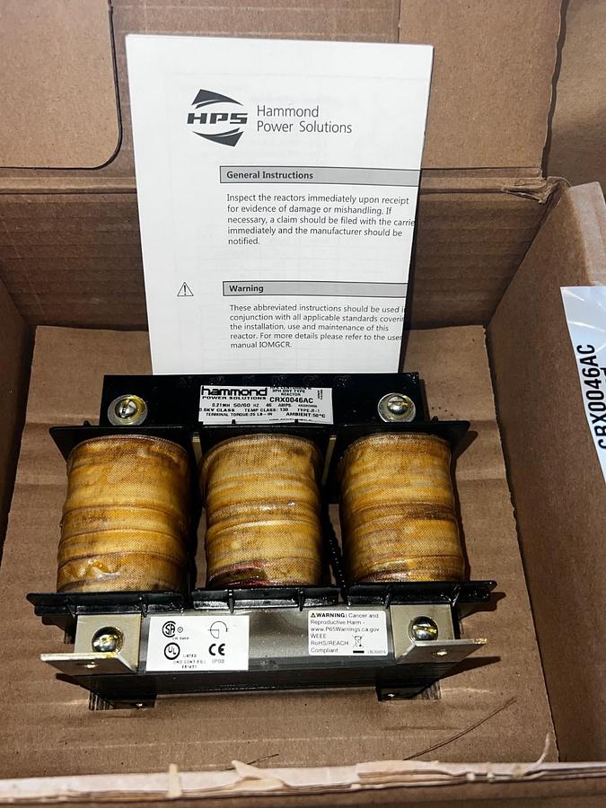 Used Hammond CRX0046AC Transformer Reactor 46A 0.21mH, 50/60Hz *NEW*