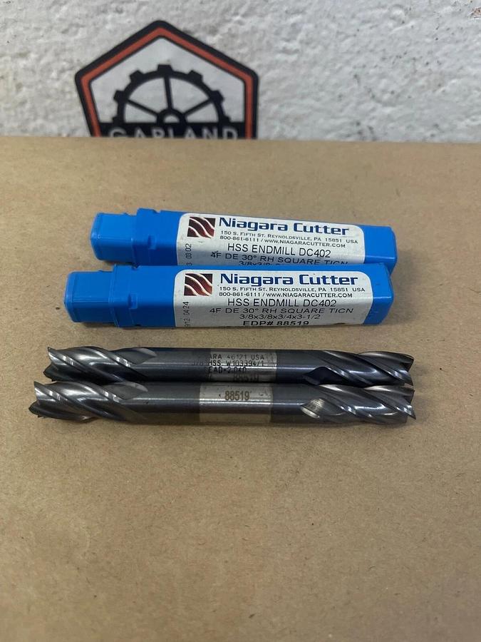 Niagara Cutter 88519, HSS ENDMILL DC402, 4F DE 30° RH SQUARE TICN - Lot of 2