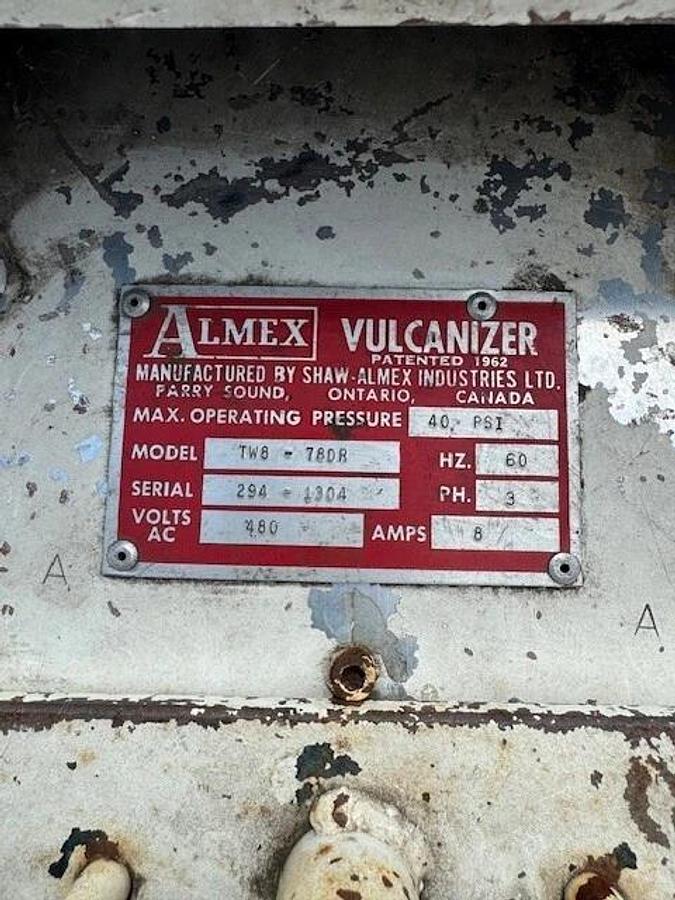 Used Shaw Almex TW8-78DR Conveyor Belt Vulcanizer SN:294-1304, 480 VaC, 40 PSI