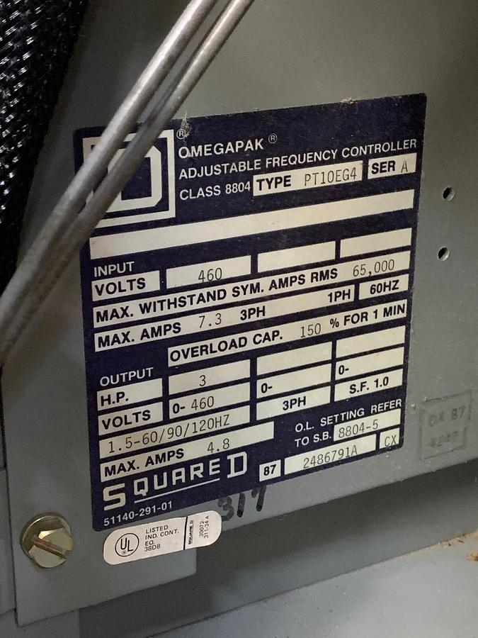 Used Square D PT10EG4 Omegapak Adjustable Frequency Controller 460V 7.3A 3HP
