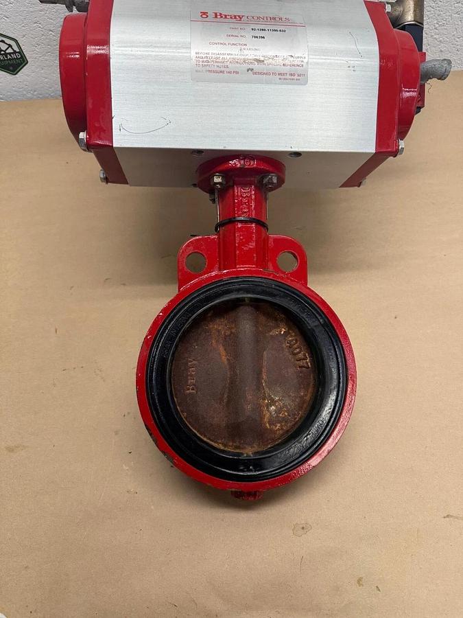 Used Bray Controls 92-1280-11305-532 Pneumatic Actuator Butterfly 6” Valve, 140 PSI