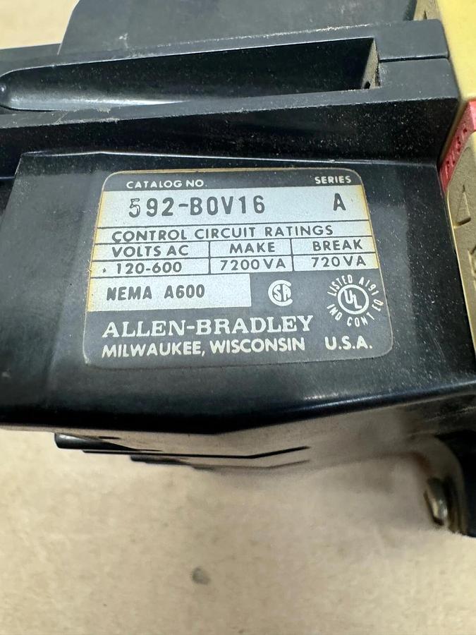 Used Allen Bradley 592-B0V16 Series A, Overload Relay, NEMA A600