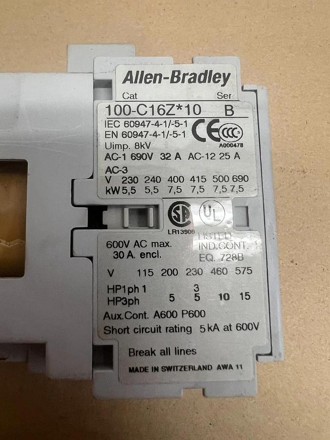 Used Allen Bradley 100-C16Z*10/ 100-MC Contactor (2) and Auxiliary Contact (1)
