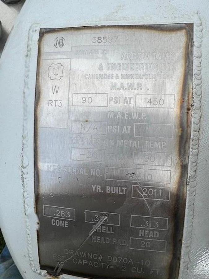 Used Arrow Tank & Engineering Co. 2 Cubic Foot Cone, 75” Diameter, Drawing # 9070A-10