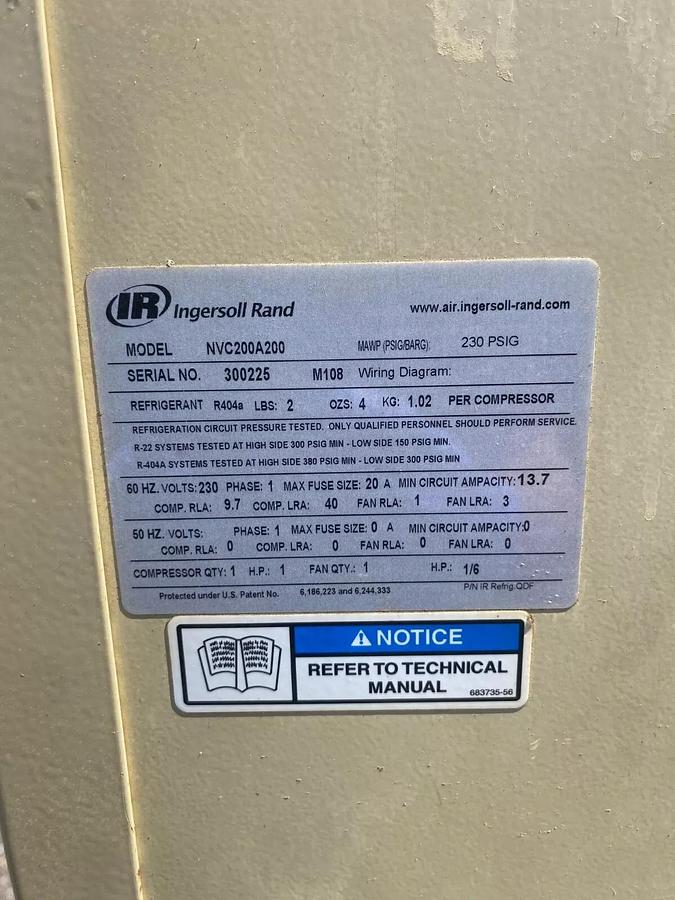 Used Ingersoll Rand NVC200A200 Thermal Mass Air Dryer, 200 CFM
