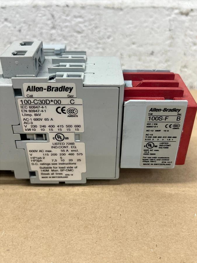 Used Allen Bradley 100-C30D00, 100-C30*00 w/ 100S-F Contactor w/ Control Relay
