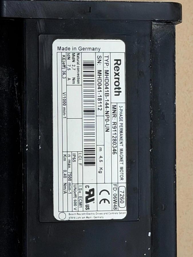 Used Rexroth MHD041B-144-NP0-UN 3-Phase Servo Motor