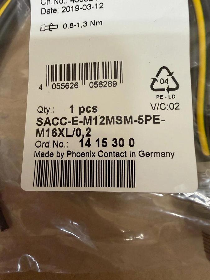 Used Phoenix Contact SACC-E-M12MSM-5PE-M16XL/0,2 Device Connector Front Mounting NEW