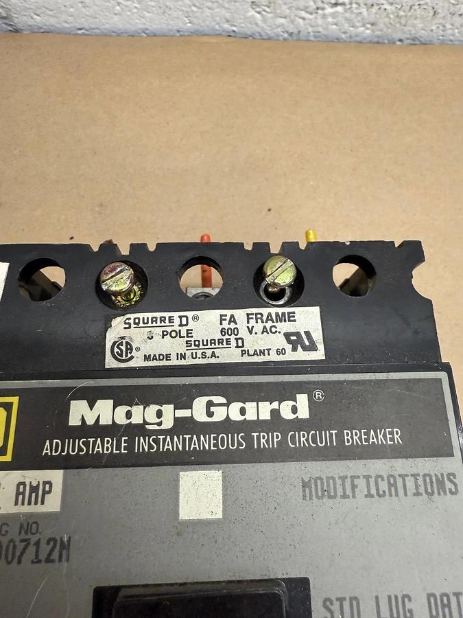 Used Square D FAL3600712M Mag-Guard, Adjustable Instantaneous Trip Circuit 7A, 3 Pole
