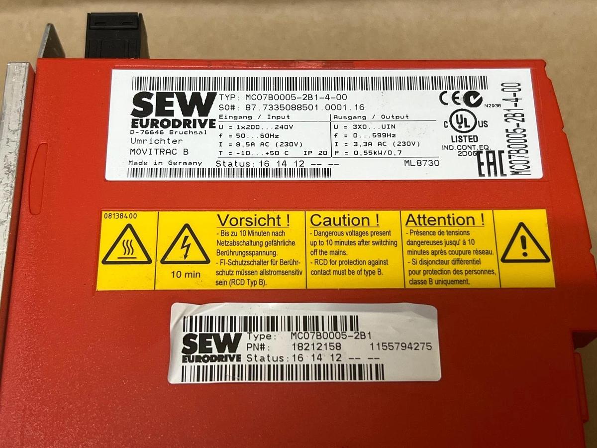 Used SEW Eurodrive MC07B0005-2B1-4-00 MOVITRAC B Inverter