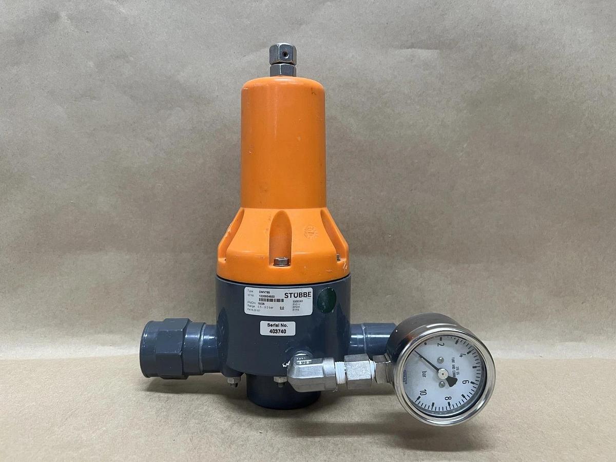 Used Stübbe DMV765 PN/DN 10/25 Pressure Reducing Valve w/ WIKA Pressure Gauge (0-10)