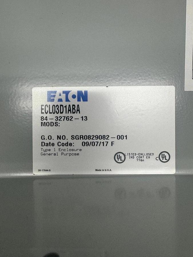 Used Eaton ECL03D1ABA Lighting Contactor Enclosure NEMA Type 1 with 4  Eaton CN35GN3