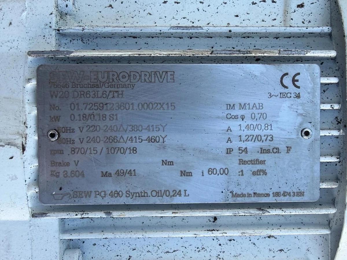 Used SEW-Eurodrive W20 DR63L6/TH 0.18Kw @ 870 Rpm Right-Angle Gearmotor