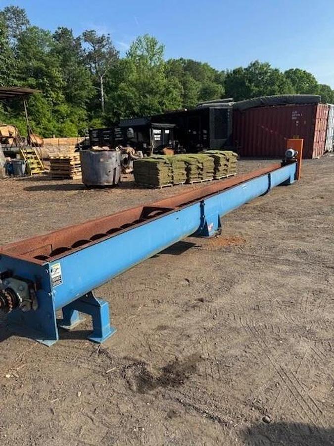 Used 32' Industrial Screw Conveyor, 16” Screw, 17” Trough, 10Hp Motor 24.94:1 Gearbox