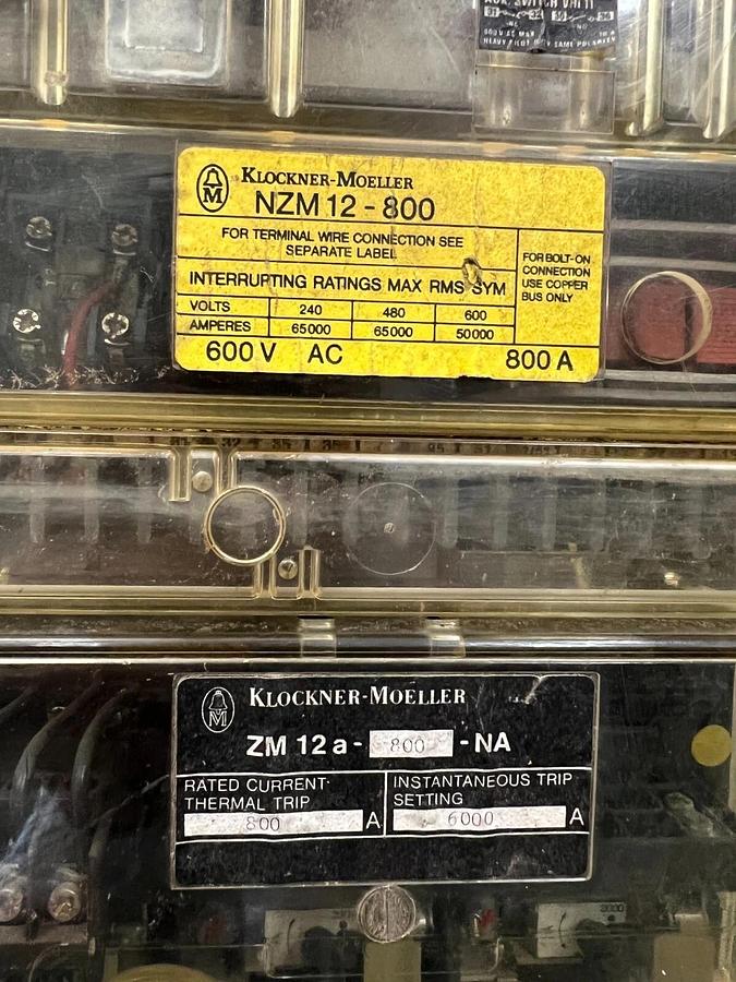 Used Klockner-Moeller NZM 12-800, ZM 12a-800-NA 600V, 800A, Circuit Breaker