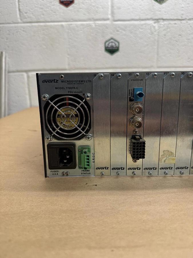 Used Evertz MicroSystems 7700FR-C Multiframe Chassis, 15 Card Slots, 300VA 50/60Hz