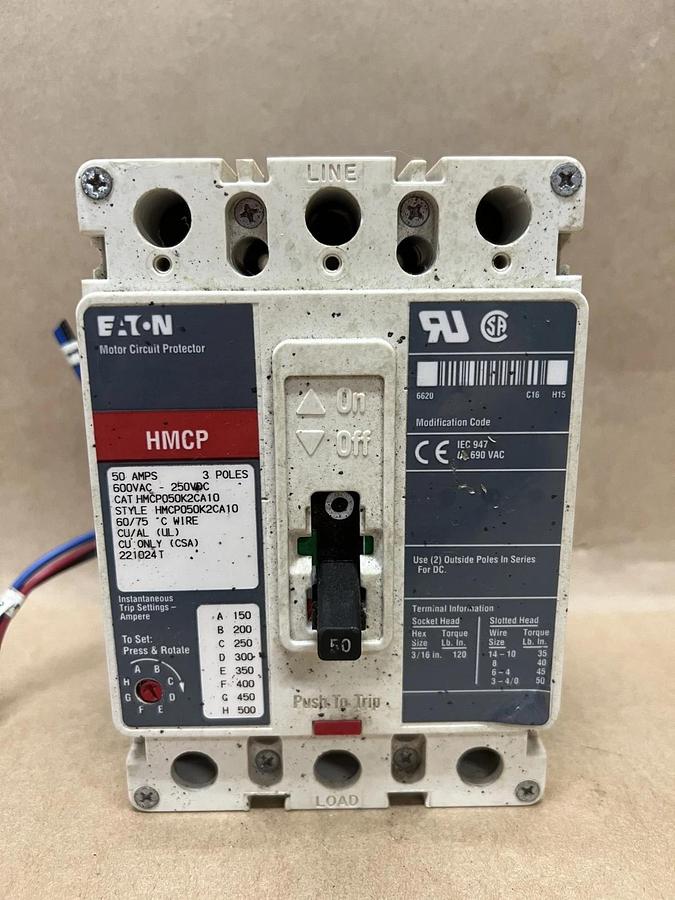 Used Eaton HMCP050K2CA10 50A, 3 Pole, Motor Circuit Protector