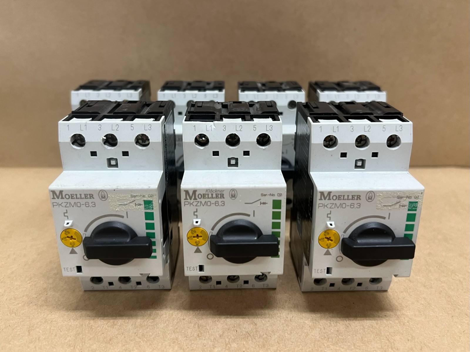 Used Moeller PKZM0-6.3 Motor Protective Circuit Breaker, 4.0-6.3A - Lot of 7
