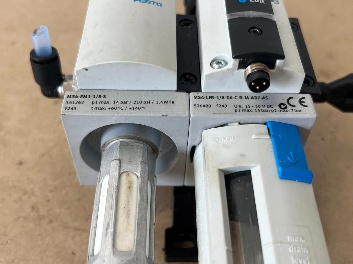 Used Festo MS4-LFR-1/8-D6-C-R-M-AD7-AS, MS4-EM1-1/8-S Pneumatic Filter Regulator