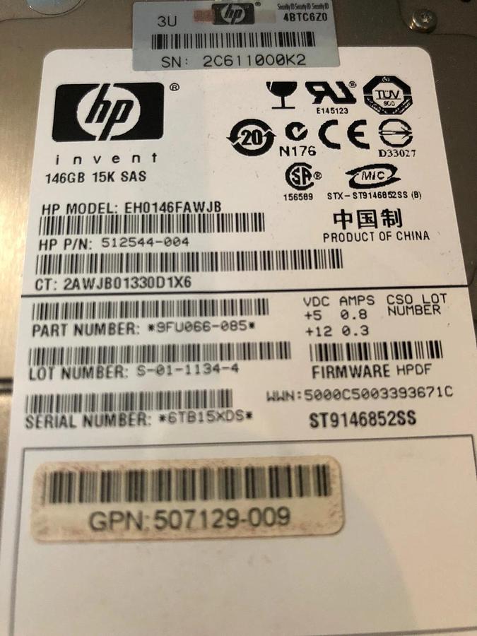 Used HP EH0146FAWJB HP 146GB 2.5" SFF 6G Dual Port SAS 15K RPM Hot Plug Hard Drive