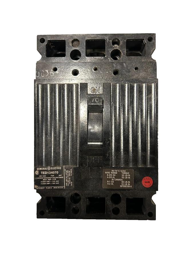 Used General Electric TED134070 70A 3 Pole Circuit Breaker