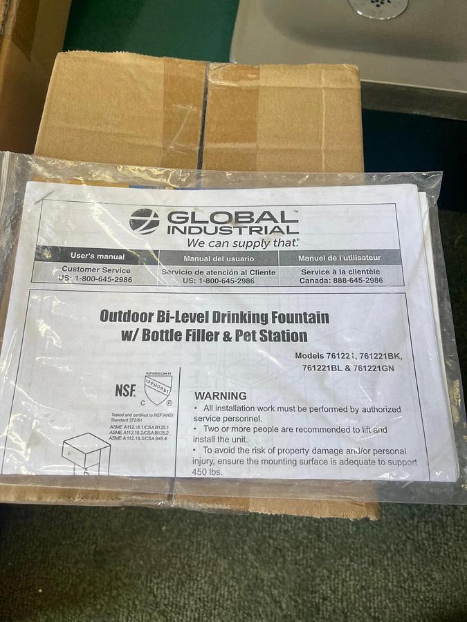 Used Global Industrial 761221GN Outdoor Bottle Filler, Drinking Fountain, Pet Station