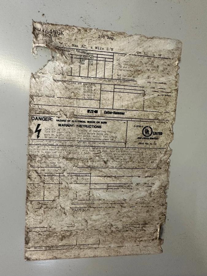 Used Eaton DH364NGK Heavy Duty Safety Switch 200A, 600VAC